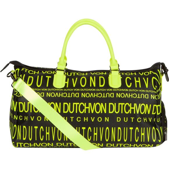 Von Dutch Monogram Black & Yellow Duffle Bag Weekender Overnight Luggage Gym - Picture 9 of 9